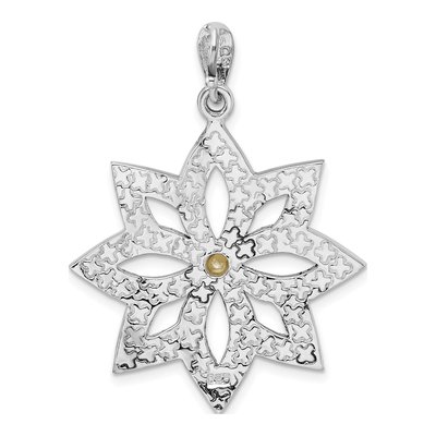 Sterling Silver Simulated Pearl Marcasite Flower Pendant – view 4