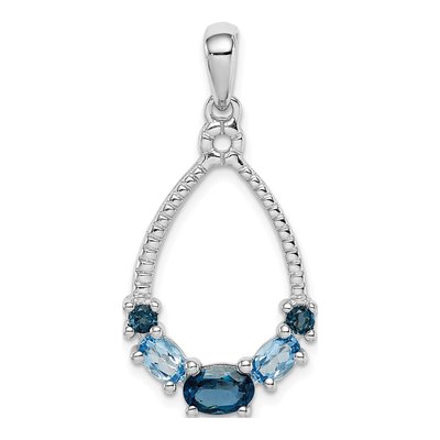 Sterling Silver London Blue Topaz & Swiss Blue Topaz Rhod-Plat LB Pendant