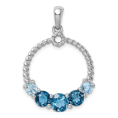 Sterling Silver London Blue Topaz & Swiss Blue Topaz Rhod-Plat LB Pendant