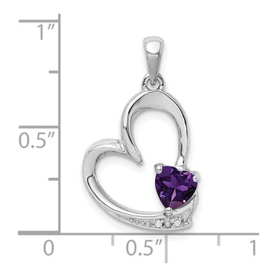 Sterling Silver Amethyst & Diamond Heart Pendant – view 5