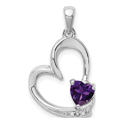 Sterling Silver Amethyst & Diamond Heart Pendant