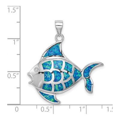 Sterling Silver Lab-Created Opal Fish Pendant – view 5