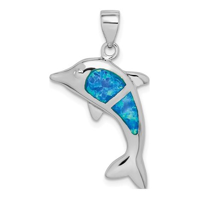 Sterling Silver Lab-Created Opal Dolphin Pendant