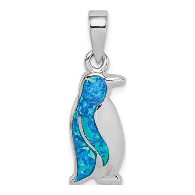 Sterling Silver Lab-Created Opal Penguin Pendant