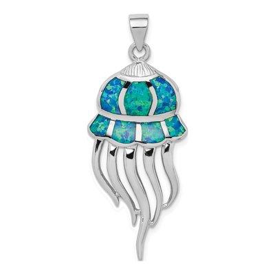 Sterling Silver Lab-Created Opal Jellyfish Pendant
