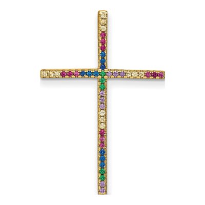 Gold-Plated Sterling Silver CZ Cross Slide Pendant