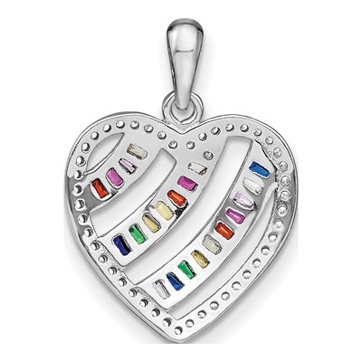 Sterling Silver CZ Multicolor Open Heart Pendant – view 4