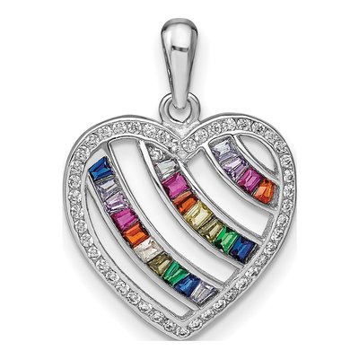 Sterling Silver CZ Multicolor Open Heart Pendant