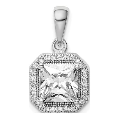 Sterling Silver CZ Clear Square Pendant