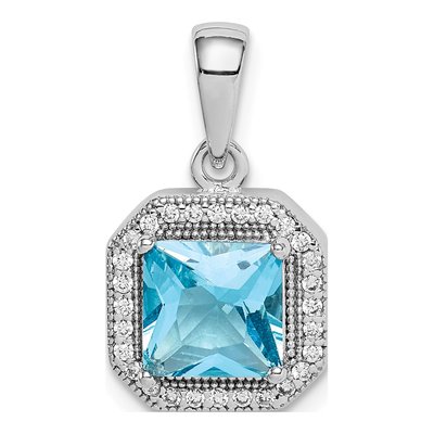 Sterling Silver CZ Clear Square Pendant