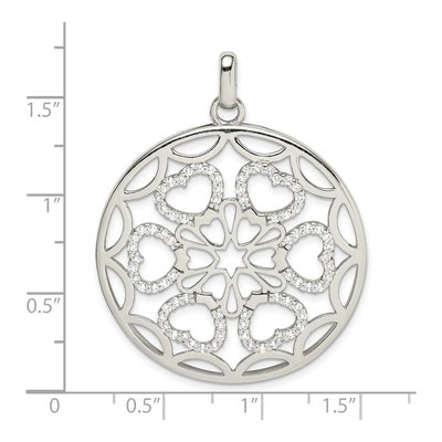 Sterling Silver CZ Hearts Circle Pendant – view 4