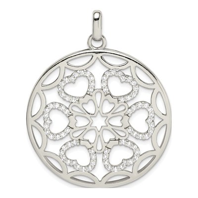 Sterling Silver CZ Hearts Circle Pendant