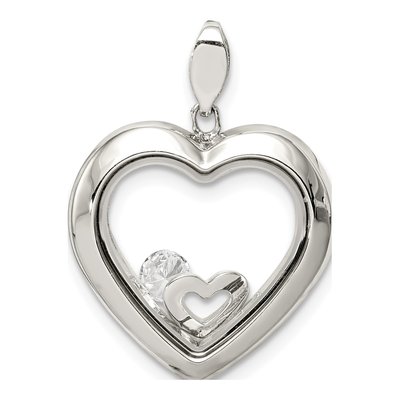 Sterling Silver CZ Heart Glass Pendant – view 4