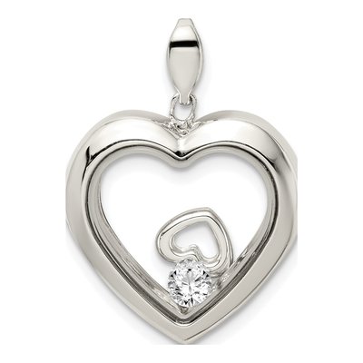 Sterling Silver CZ Heart Glass Pendant