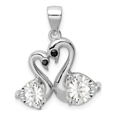 Sterling Silver CZ Swan Couple Pendant