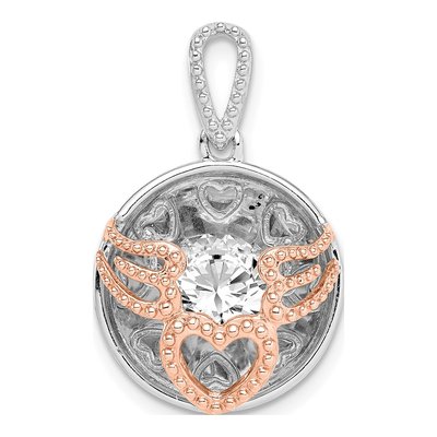Rose Gold-Plated Sterling Silver CZ Heart Wings Pendant