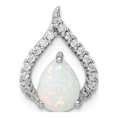Sterling Silver Lab-Created Opal & CZ Slide Pendant