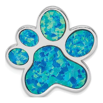 Sterling Silver Lab-Created Opal Paw Print Slide Pendant