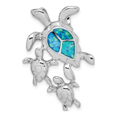 Sterling Silver Lab-Created Opal Sea Turtle Slide Pendant