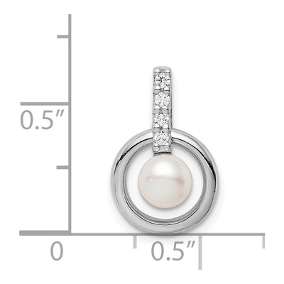 Sterling Silver Freshwater Cultured Pearl & CZ Circle Slide Pendant – view 5