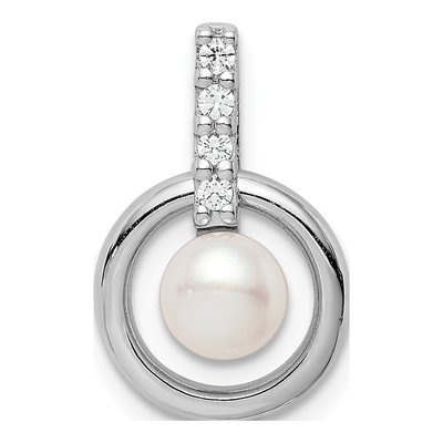 Sterling Silver Freshwater Cultured Pearl & CZ Circle Slide Pendant