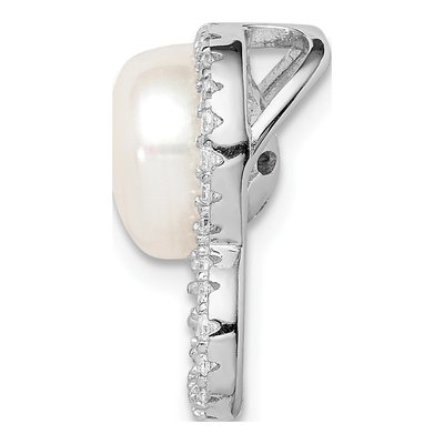 Sterling Silver Freshwater Cultured Pearl & CZ Heart Shell Slide Pendant – view 3