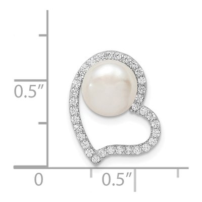 Sterling Silver Freshwater Cultured Pearl & CZ Heart Shell Slide Pendant – view 5