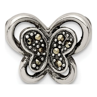Sterling Silver Antiqued Marcasite Butterfly Slide Pendant