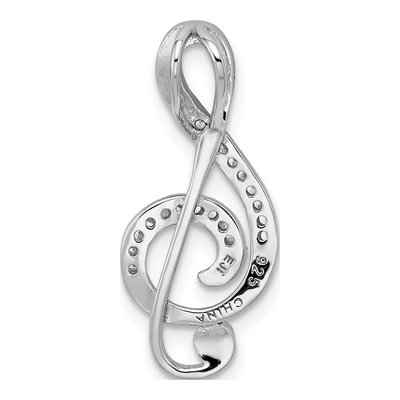 Sterling Silver CZ Treble Clef Music Slide Pendant – view 4