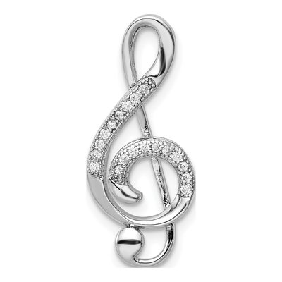 Sterling Silver CZ Treble Clef Music Slide Pendant