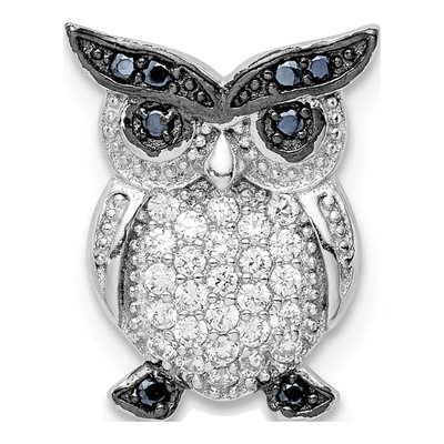 Sterling Silver CZ Owl Slide Pendant
