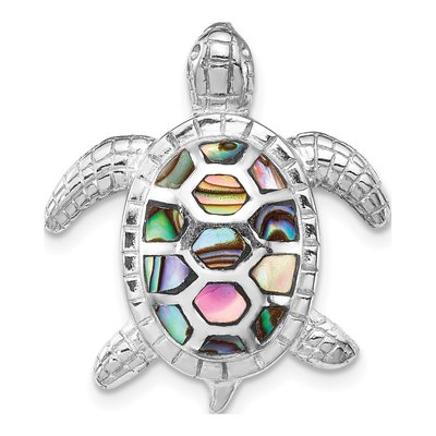 Sterling Silver Abalone Textured Turtle Slide Pendant