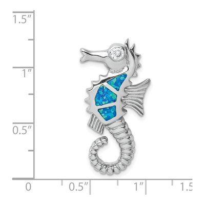 Sterling Silver Lab-Created Opal & CZ Seahorse Slide Pendant – view 5