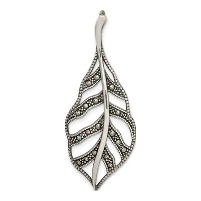 Sterling Silver Marcasite Leaf Slide Pendant