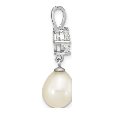 Sterling Silver Freshwater Cultured Pearl & White Topaz Teardrop Pendant – view 2