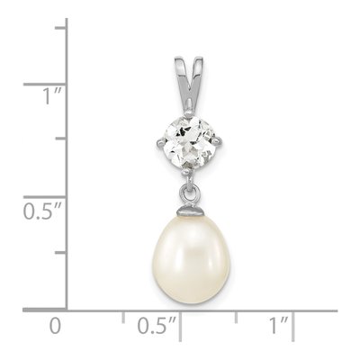 Sterling Silver Freshwater Cultured Pearl & White Topaz Teardrop Pendant – view 3