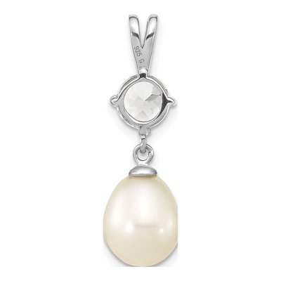 Sterling Silver Freshwater Cultured Pearl & White Topaz Teardrop Pendant – view 4