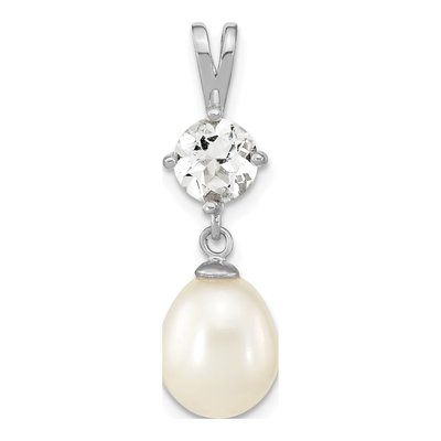 Sterling Silver Freshwater Cultured Pearl & White Topaz Teardrop Pendant
