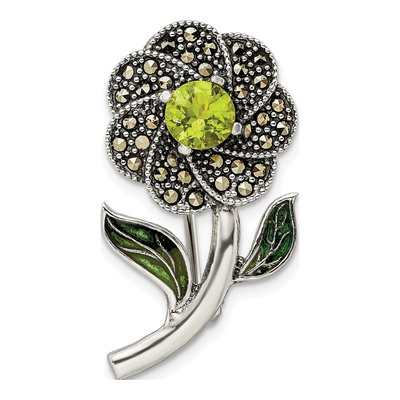 Sterling Silver Marcasite Flower Pin