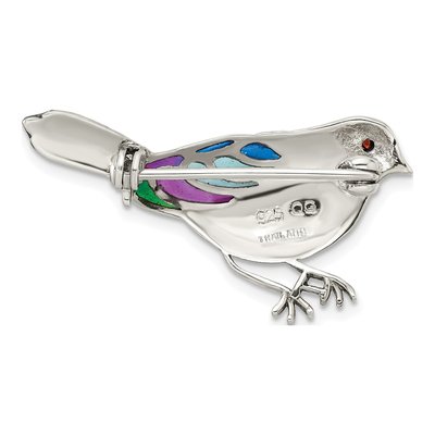 Sterling Silver Marcasite & Garnet Bird Brooch – view 5