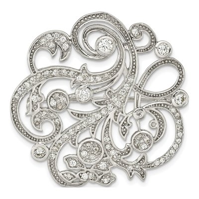 Sterling Silver CZ Filigree Floral Brooch Pin
