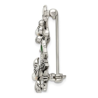 Sterling Silver Marcasite Pearl Floral Brooch Pin – view 3