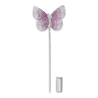 Sterling Silver Pink CZ Butterfly Pin