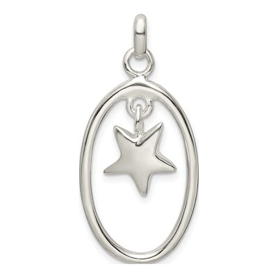 Sterling Silver Oval Dangle Star Pendant