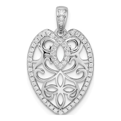 Sterling Silver CZ Filigree Leaf Pendant