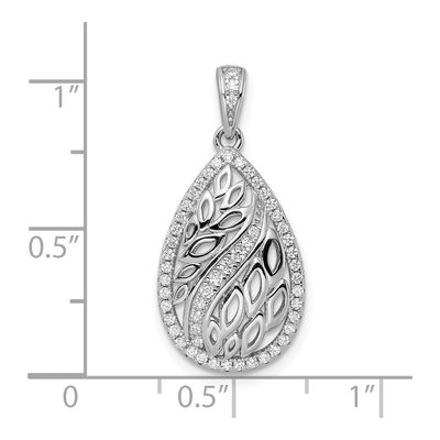 Sterling Silver CZ Teardrop Leaves Pendant – view 4