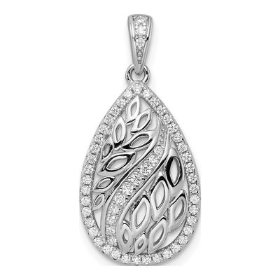 Sterling Silver CZ Teardrop Leaves Pendant
