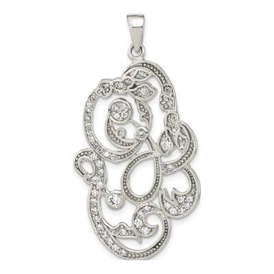 Sterling Silver CZ Floral Pendant