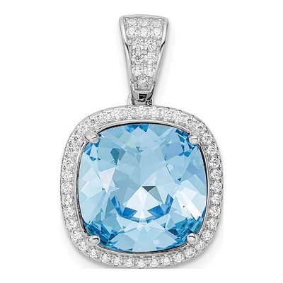 Sterling Silver CZ Blue Crystal Pendant