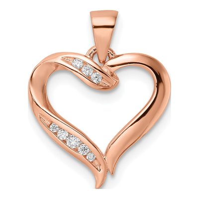 Rose Gold-Plated Sterling Silver CZ Open Heart Pendant